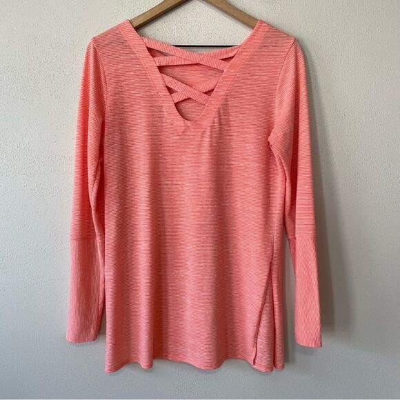 Prana Esme Pink and White Striped Shirt - Size: Medium - Picture 2 of 8